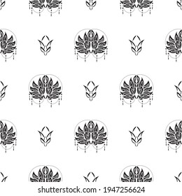 Seamless pattern with lotuses in simple style. Good for menus, postcards, books, wallpaper and fabric. Vector illustration.