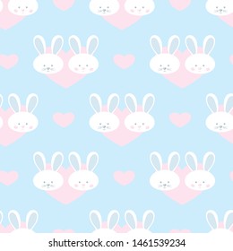 Seamless pattern for love concept, couple rabbit and heart.