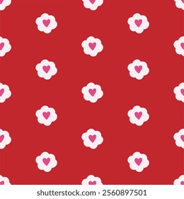 Seamless pattern of love doodle flowers and hearts on isolated background. Hand drawn design for Valentine’s Day, Mother’s day and wedding celebration, greeting cards, invitations, textile,home decor