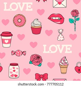 Seamless pattern of love elements with pink background for valentine’s day