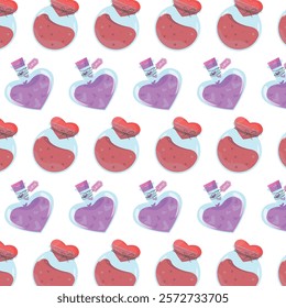 Seamless pattern with love elixirs for Valentine's Day. Love potion for fantasy games.