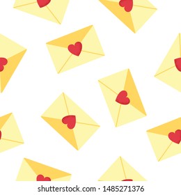 Seamless pattern with love envelopes. Romantic mail with heart in modern flat style. Vector Illustration  background, poster concept for valentine day