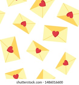 Seamless pattern with love envelopes. Romantic mail with heart in modern flat style. Vector Illustration  background, poster concept for valentine day