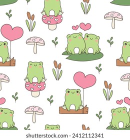 Seamless pattern love frog For Valentine day Fabric textiles Clothing kids Wallpaper background Doodle cartoon style