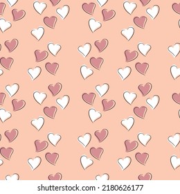 Nahtlose Muster von Liebestherzen. Nahtlose Vektorhintergrund Konzept Valentinstag. Pastellrosa Design zum Geburtstag, Hochzeit, Stoff, Verpackung, Papier