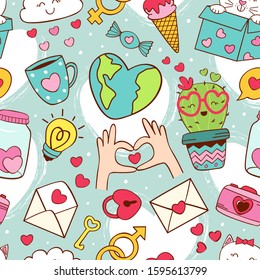 seamless pattern with love icons on blue background - vector illustration, eps    