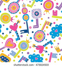 Seamless pattern with love keys. Cute background.