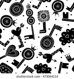 Seamless pattern with love keys. Cute background.