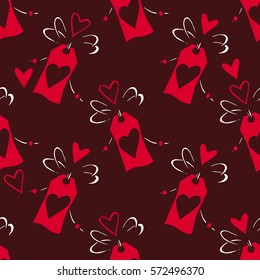 Seamless pattern with love labels and hearts, vector illustration