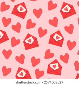 Seamless pattern with love letter and heart. Happy Valentine`s day. 