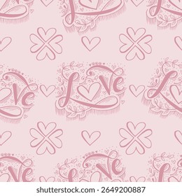 Seamless pattern with Love lettering and floral ornament