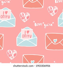 
Seamless pattern with love letters, envelopes with notes about love for Valentine's Day, cute romantic pattern, vector illustration in doodle style, hand draw.
