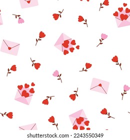 Patrón sin foco con letras de amor y flores. Diseño de vectores