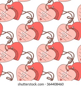 Seamless pattern with love letters in the form of heart on a white background.
