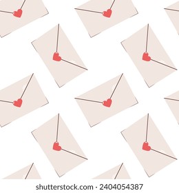 Seamless pattern with love letters with heart stamp. Valentine's day concept.