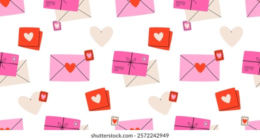 Seamless pattern with love letters with heart stamp. Valentine's day concept.