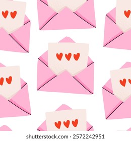 Seamless pattern with love letters with heart stamp. Valentine's day concept.