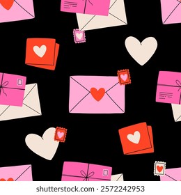 Seamless pattern with love letters with heart stamp. Valentine's day concept.