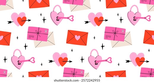 Seamless pattern with love letters with heart stamp. Valentine's day concept.