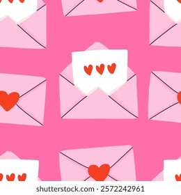 Seamless pattern with love letters with heart stamp. Valentine's day concept.