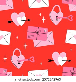 Seamless pattern with love letters with heart stamp. Valentine's day concept.