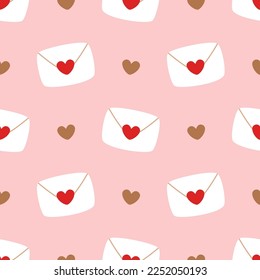 Patrón sin inconvenientes con cartas de amor y corazones en un fondo rosado
