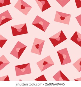 Seamless pattern with love letters with hearts on a pink background