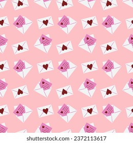 Seamless pattern from love letters. A message in an envelope for Valentines Day. Festive pattern for fabric, wrapping paper, clothing. Vector illustration.