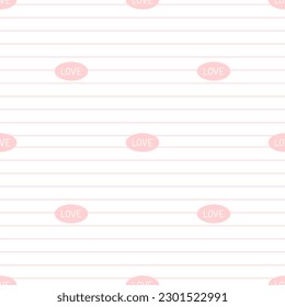 Patrón transparente de letras de amor sobre formas de ovario rosado en fondo blanco