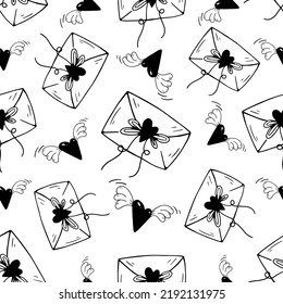 Seamless pattern with love letters and valentines.Vector graphics.