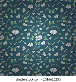Seamless pattern love pattern with nice lettering calligraphy text and hearts, doodles. Graphic on blue, white colors. Art for web, print, fabric. Vector. Hand drawn illustration in cartoon style.