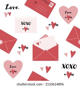 Seamless pattern with love notes and envelopes.