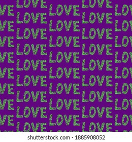 Seamless pattern. Love on a violet background
