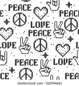 Seamless pattern love and pease pixel art