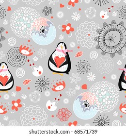 Seamless pattern love penguins