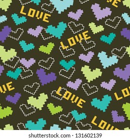 Seamless pattern with love and pixel heart for textiles, interior design, for book design, website background.