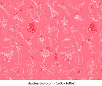 Seamless pattern with love plants and bottles