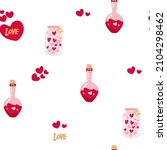 Seamless pattern with love potion bottle. Vector illustration. Design for Valentines Day. Love potion Hand draw cartoon magic bottles. for wrap paper, wallpaper, background, seasonal textile.