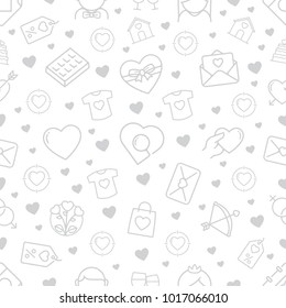 Seamless pattern with love and romance icons. Valentines and weddings background. Vector illustration