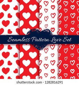 Seamless pattern love set with pink-orange patel color hearts.Vector illustration free hand drawing.