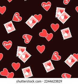 Seamless pattern of love stickers and stamp. A recurring design element for printing on packaging. Surprise, gift, love and romance. March 8, wedding anniversary and Valentine's Day. Cartoon flat