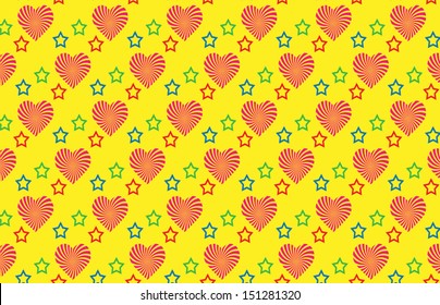 Seamless pattern of love symbol over yellow background