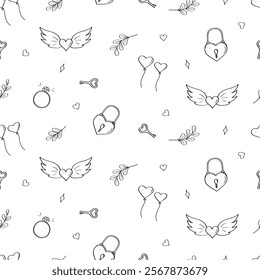 Seamless pattern of love symbols. Background concept of valentine's day or wedding. Vector illustration.