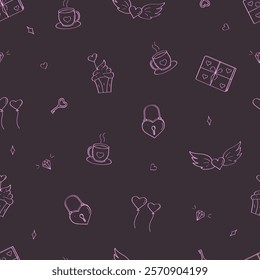 Seamless pattern of love symbols. Background concept of valentine's day or wedding. Vector illustration.