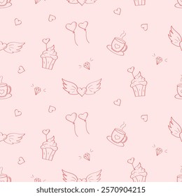 Seamless pattern of love symbols. Background concept of valentine's day or wedding. Vector illustration.