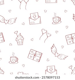 Seamless pattern of love symbols. Background concept of valentine's day or wedding. Vector illustration.