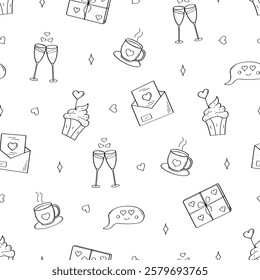 Seamless pattern of love symbols. Background concept of valentine's day or wedding. Vector illustration.