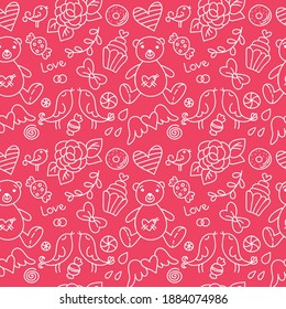 Seamless pattern with love symbols. Hand drawn vector doodles, Happy Valentines day    