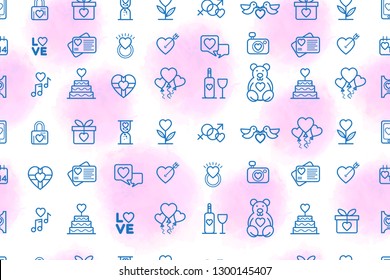 Seamless pattern with love symbols in thin line style. Valentines day. Love heart couple relationship dating wedding romantic amour theme. Vector illustration.