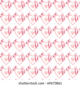 Seamless pattern "Love". Texture with hearts and words "love". Vector illustration.
